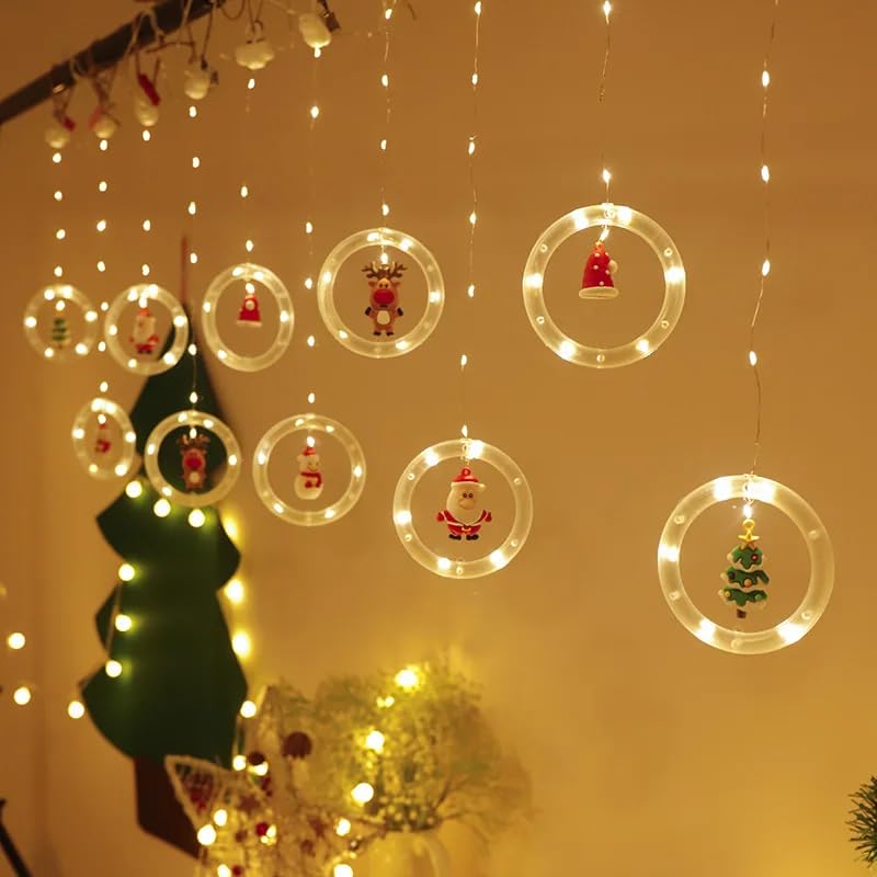 A room adorned with Christmas decor and glowing lights.