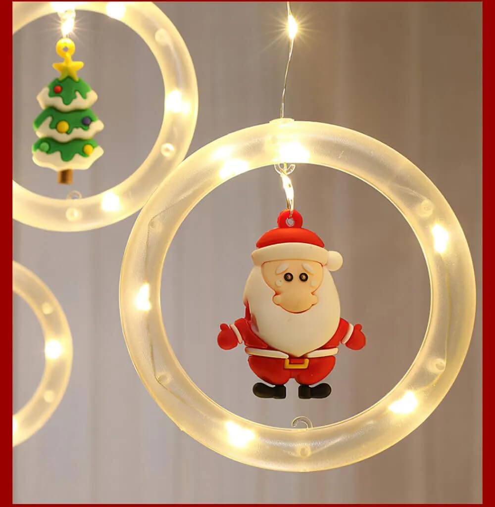 Room filled with holiday decorations and sparkling lights.