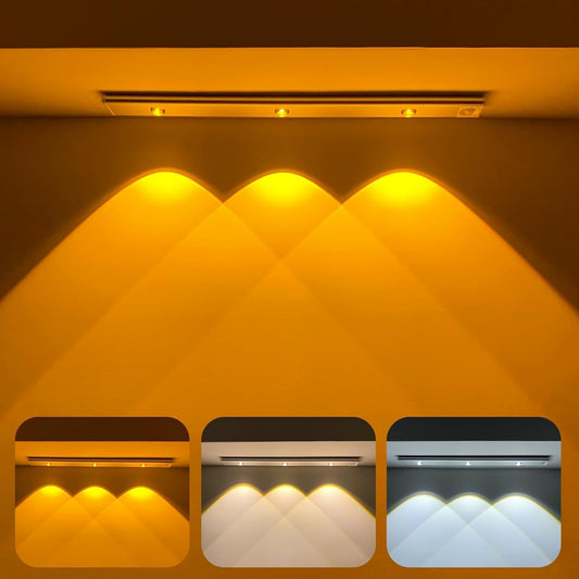 A sleek LED downlight showcasing three distinct colors, illuminating the space with vibrant hues and modern design.