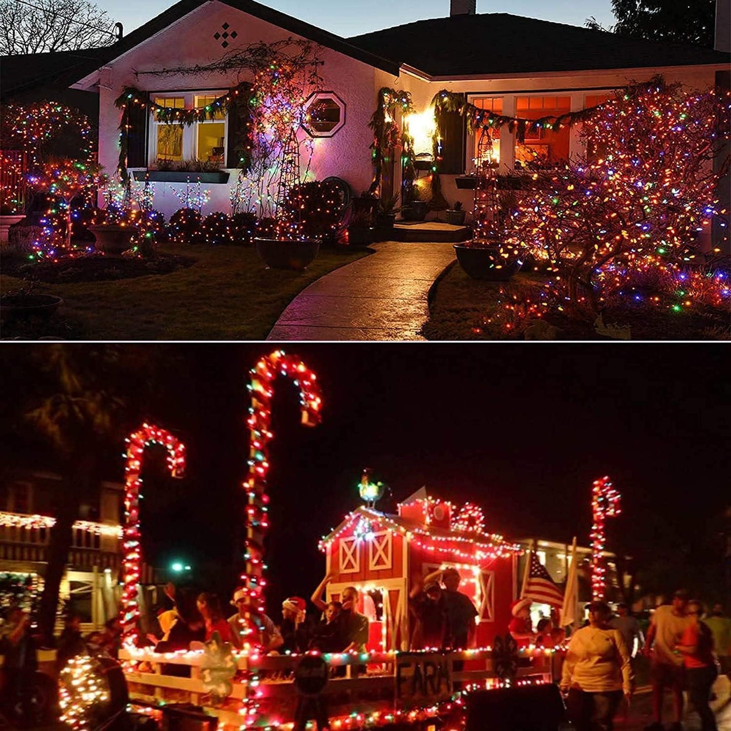 A colorful collage featuring bright Christmas lights and lovely decorations, radiating warmth and holiday cheer.