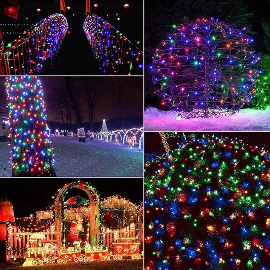 A vibrant collage showcasing colorful Christmas lights and festive decorations, capturing the holiday spirit beautifully.