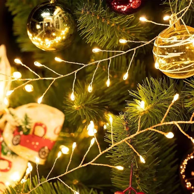 Delicate white LED fairy lights arranged on a table, illuminating the space with a charming and serene light.
