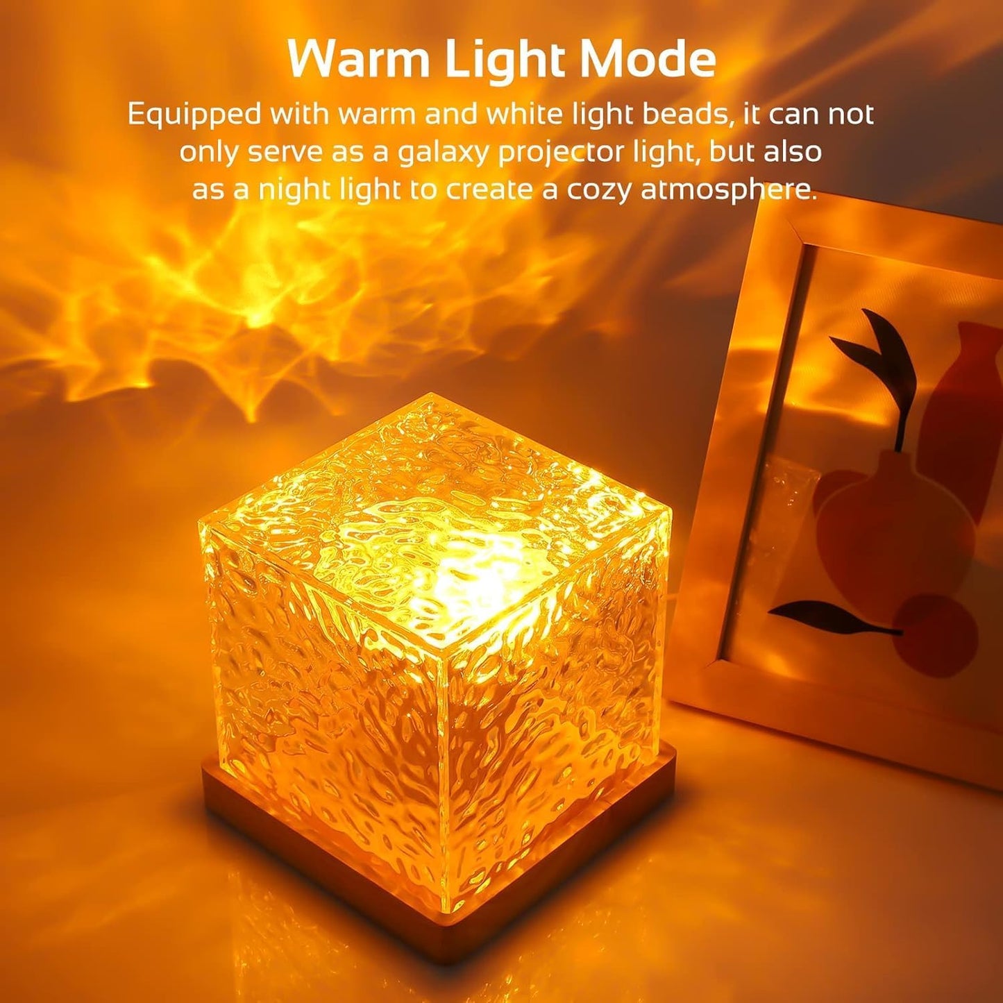 A modern cube lamp with a remote, showcasing beautiful Warm White, perfect for enhancing your living space's decor.