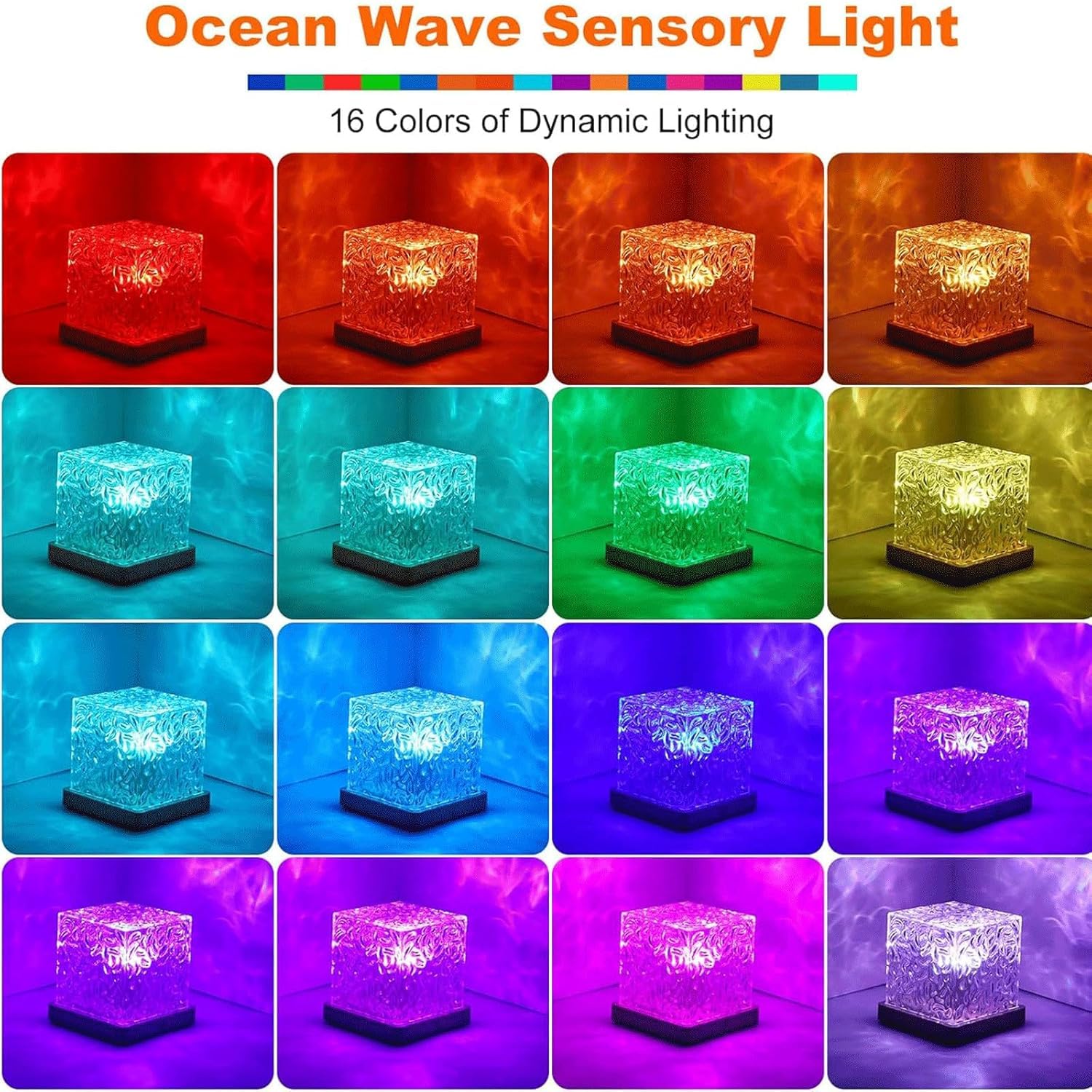 Colorful ocean wave sensory light creating a calming atmosphere with shifting hues and gentle wave patterns.