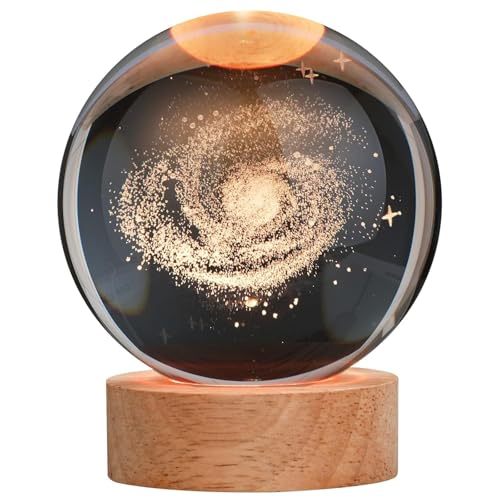 A stunning glass ball with a cosmic design, displaying a galaxy of stars and planets in a captivating space theme.