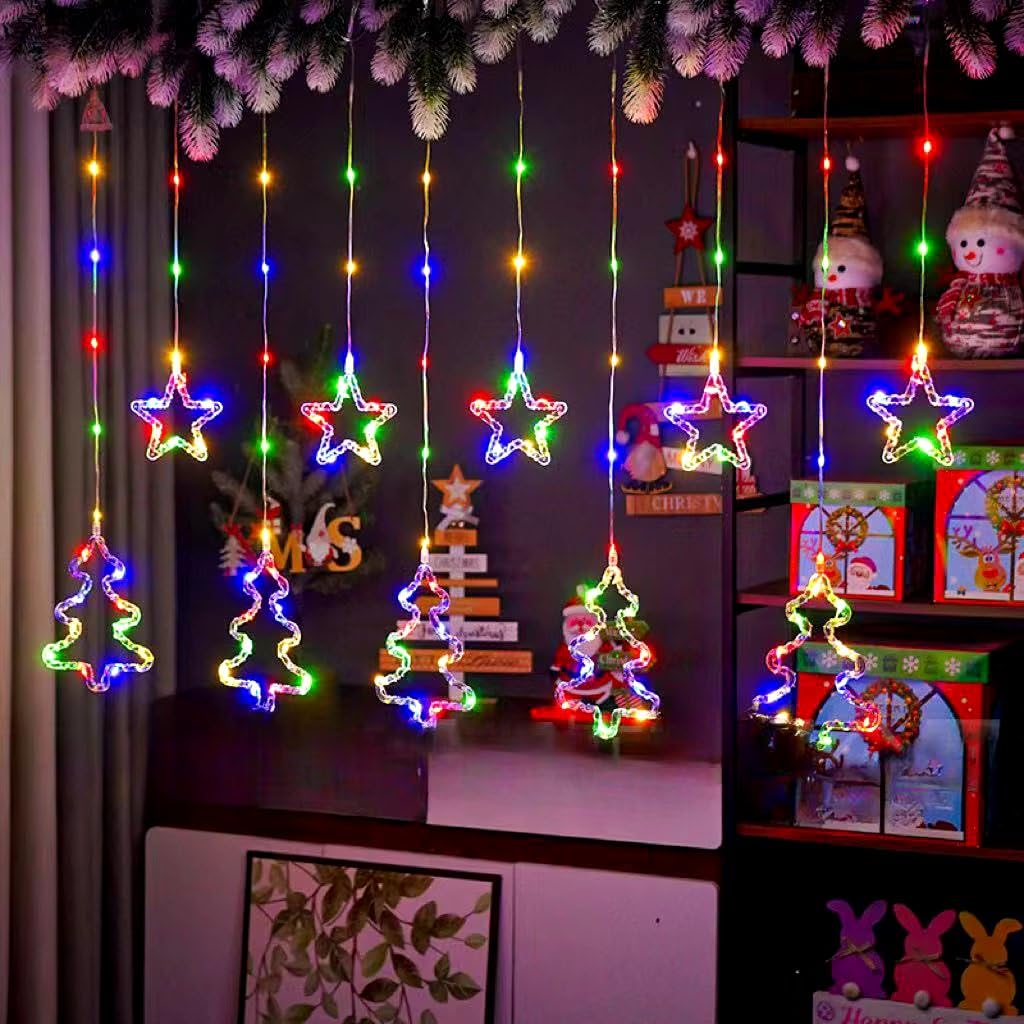  A room adorned with colorful Christmas lights elegantly hanging from the ceiling, creating a festive atmosphere.