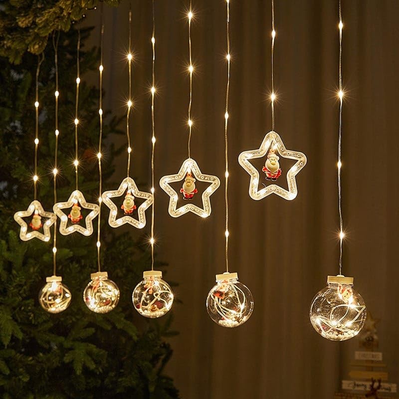 Christmas Santa Star and Wishball Curtain Lights