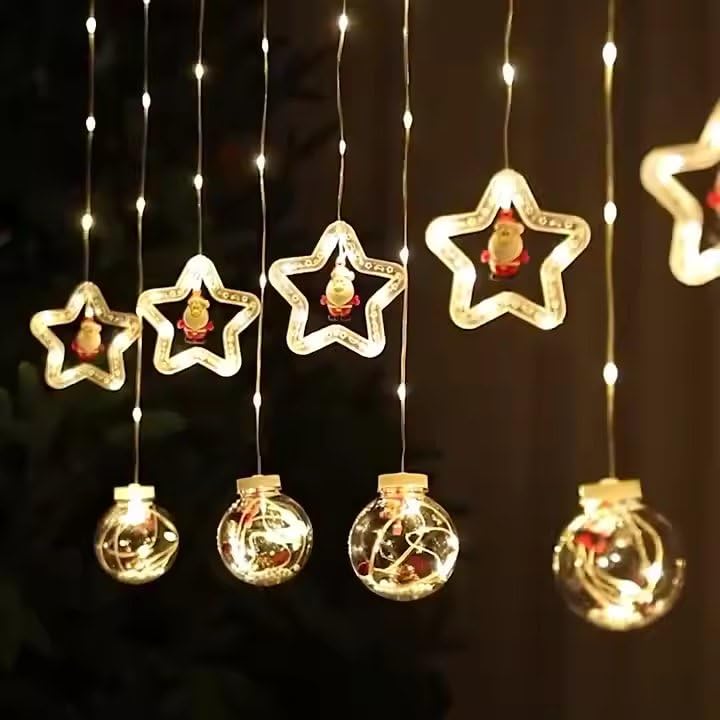 Christmas Santa Star and Wishball Curtain Lights