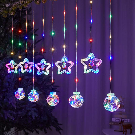 Christmas Santa Star and Wishball Curtain Lights