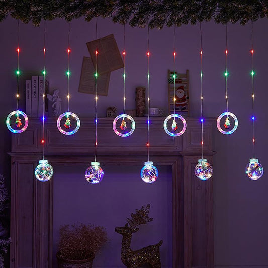 Christmas Santa Ring and Wishball Curtain Lights