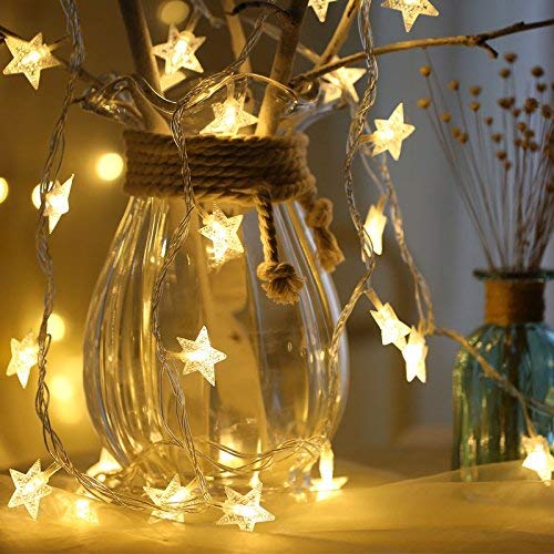  A vase filled with glowing stars and twinkling lights.