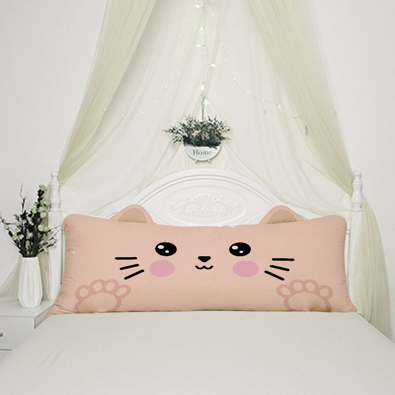 A cute cat face on a cozy pillow. Perfect for cat lovers to snuggle up with and add a touch of feline charm to their home decor.