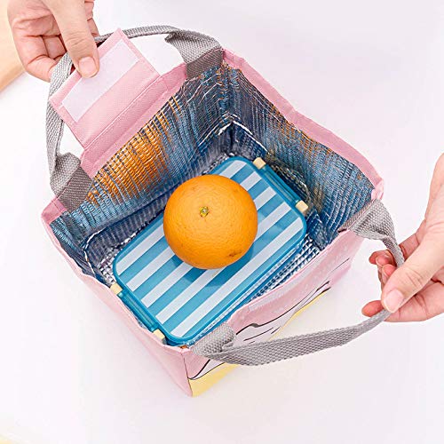 cute cate print lunch bag inside view