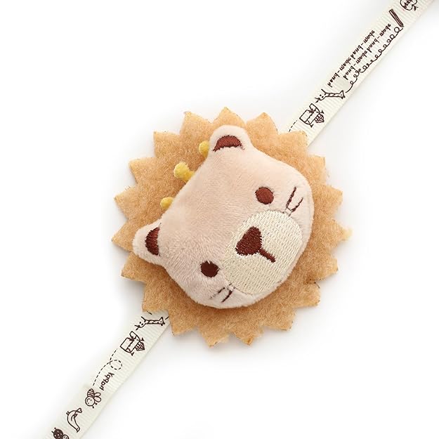 Lion face stuffed animal Rakhi, perfect for kids' dress-up play or costume parties.