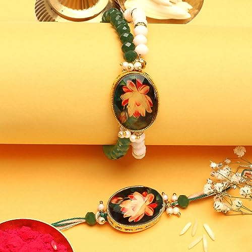 Lotus Crystal Lumba and Rakhi pair For Bhaiya Bhabhi