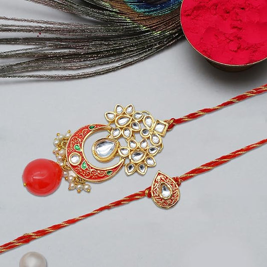 Red Meenakari and Kundan Rakhi