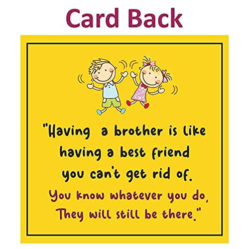 Colorful card back with the quote "Having a brother is like having a best friend".