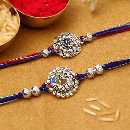 Beautiful Silver Peacock Rakhi For Brother