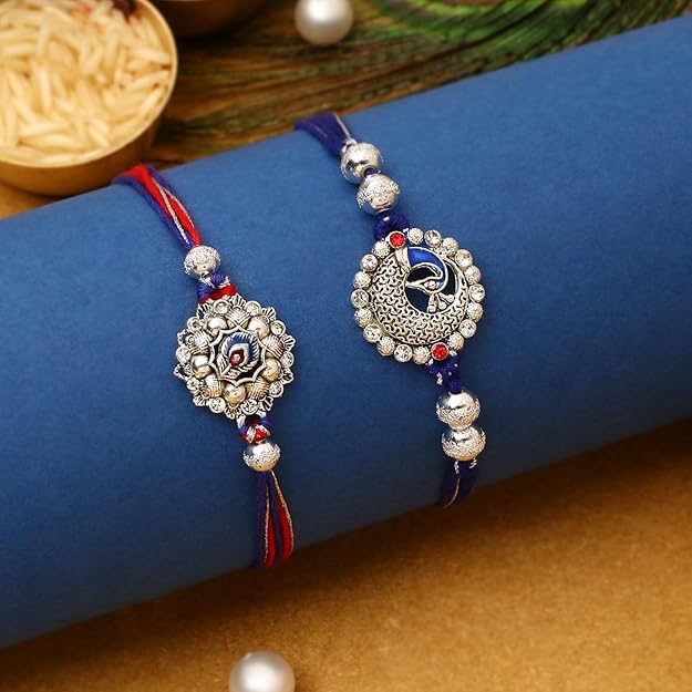 Beautiful Silver Peacock Rakhi For Brother