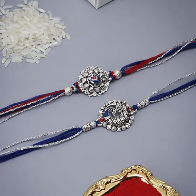 Beautiful Silver Peacock Rakhi For Brother