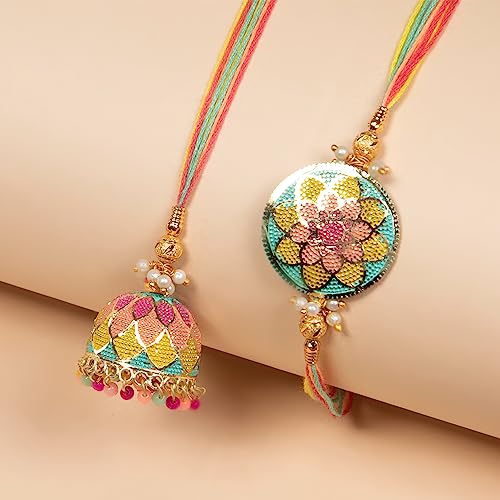 Vibrant rakhi bands adorned with beads and strings for festive occasion.