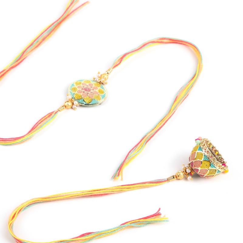 Colorful rakhi  with intricate bead designs, representing the special bond between brothers and sisters.