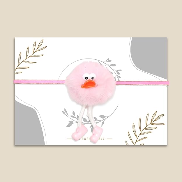 Adorable pink fluffy rakhi with tiny legs.