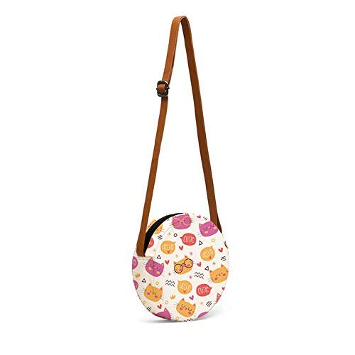 Round sling bag with cute cat face pattern in multicolor long view