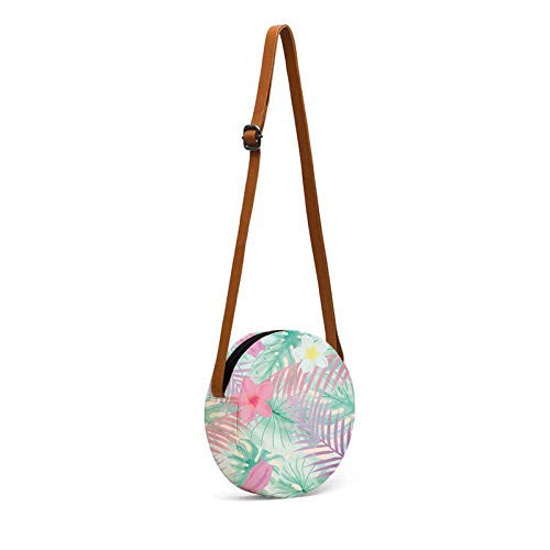 Round sling bag pink floral and green leaf prints long view