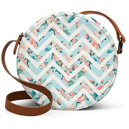 Round sling bag blue floral zig zag print