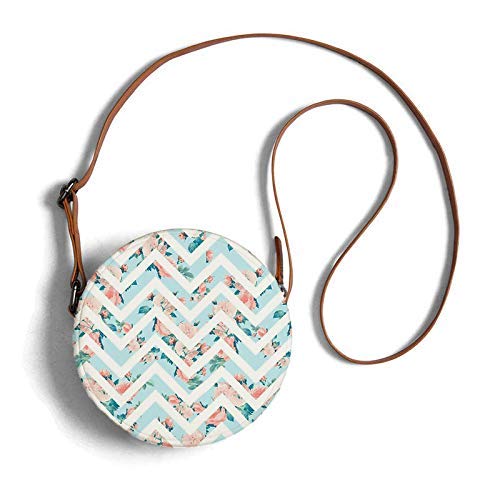 Round sling bag blue floral zig zag print overview