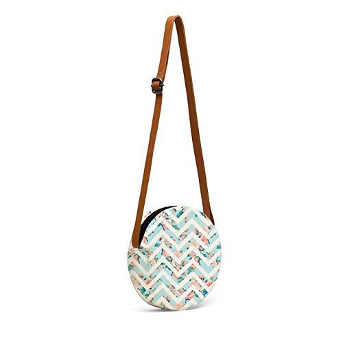 Round sling bag blue floral zig zag print long view