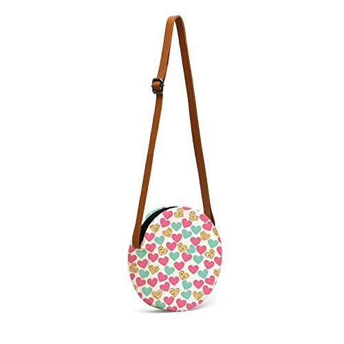 Round sling bag heart pattern prints in pink and green long view