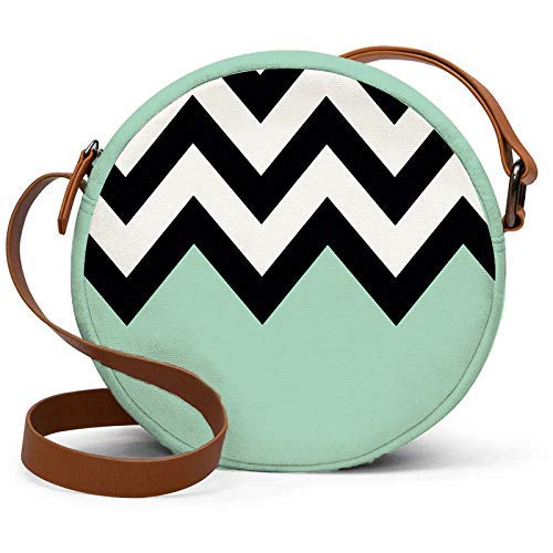 Round sling bag half zig zag print on blue