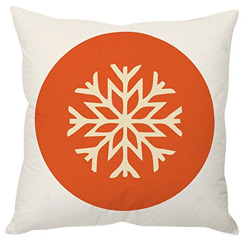  A cozy white and orange snowflake pillow featuring a charming circular design, perfect for winter decor.