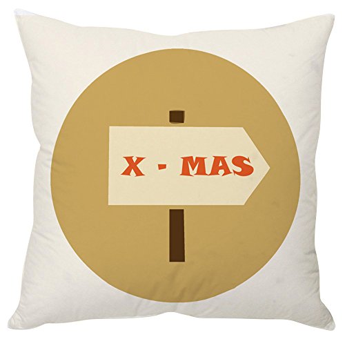 A decorative pillow featuring a sign that reads "x - mas," adding a festive touch to holiday decor.

