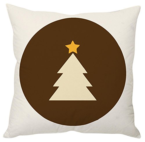 A decorative brown and white Christmas tree pillow featuring a star design, perfect for holiday-themed decor.

