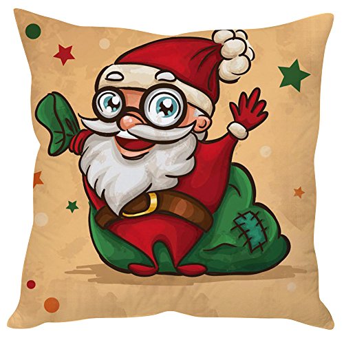 A cozy pillow featuring a cheerful cartoon Santa Claus, perfect for adding holiday spirit to your home decor.

