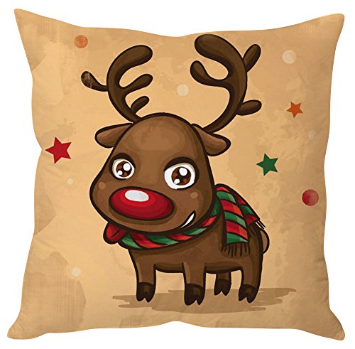 A cozy pillow featuring a cute reindeer design, perfect for adding a festive touch to your home decor.

