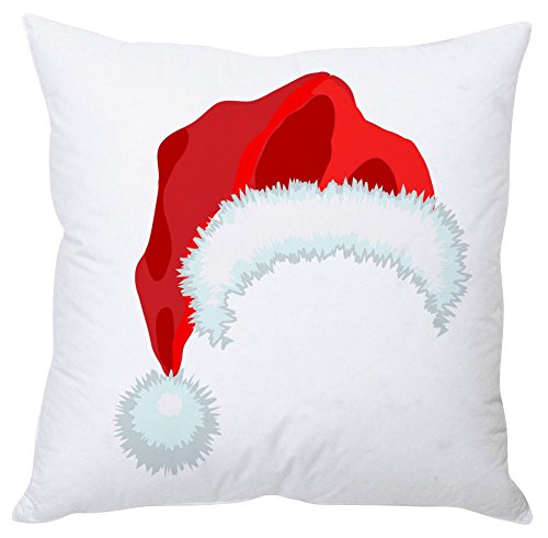 A cozy pillow adorned with a festive Santa hat, perfect for holiday cheer and comfort.

