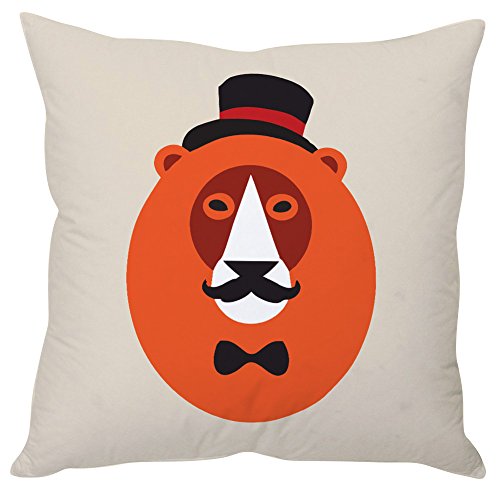 A decorative pillow featuring a bear dressed in a top hat and bow tie, adding a whimsical touch to any space.

