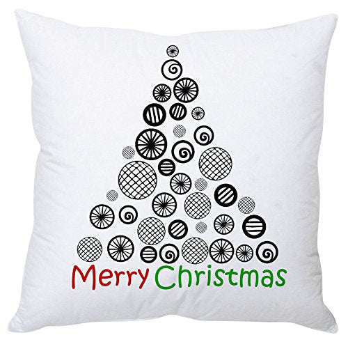 A white pillow featuring a festive Christmas tree design, perfect for holiday decor and seasonal celebrations.

