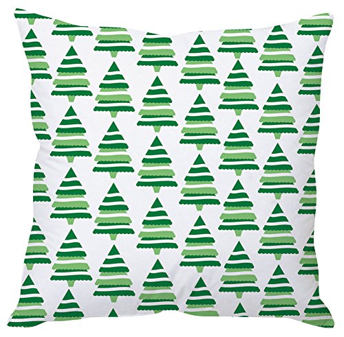 A decorative pillow featuring a green and white Christmas tree pattern, perfect for holiday-themed home decor.

