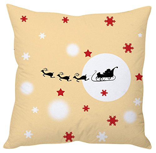 A cozy pillow featuring a festive Santa Claus sleigh design, perfect for holiday decor.

