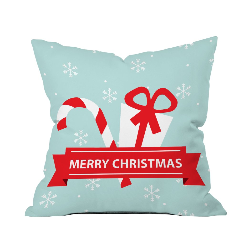 A cozy throw pillow with a festive "Merry Christmas" design, perfect for adding holiday cheer to any room.