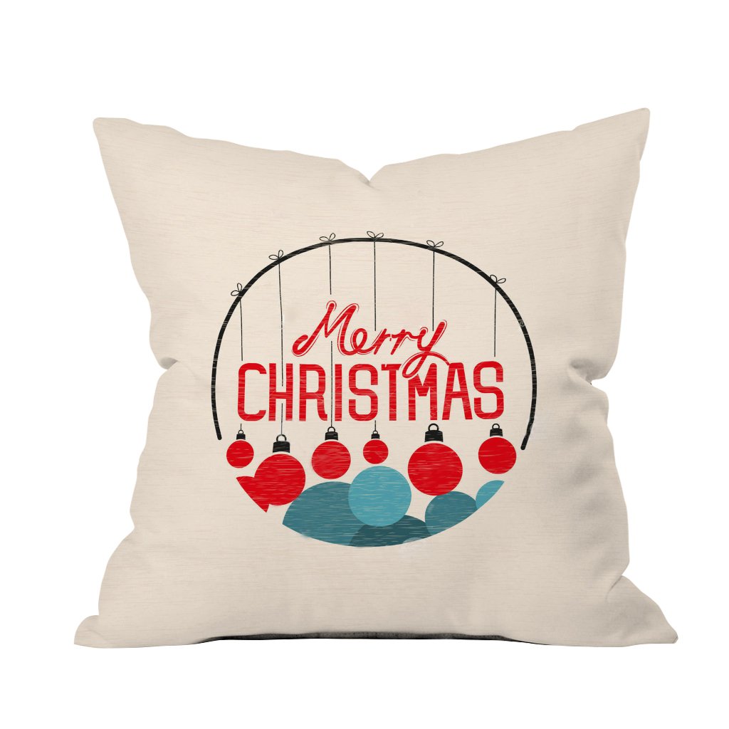 A cozy pillow featuring a cheerful "Merry Christmas" design, perfect for holiday decor and festive comfort.
