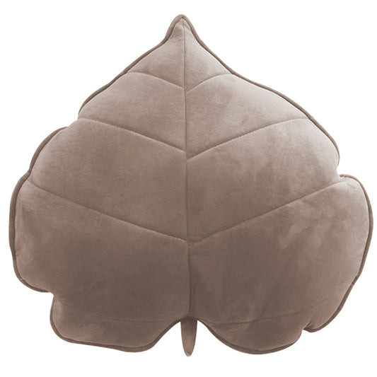 A cozy  leaf-shaped cushion on a clean white background, perfect for adding a touch of nature to your home decor.