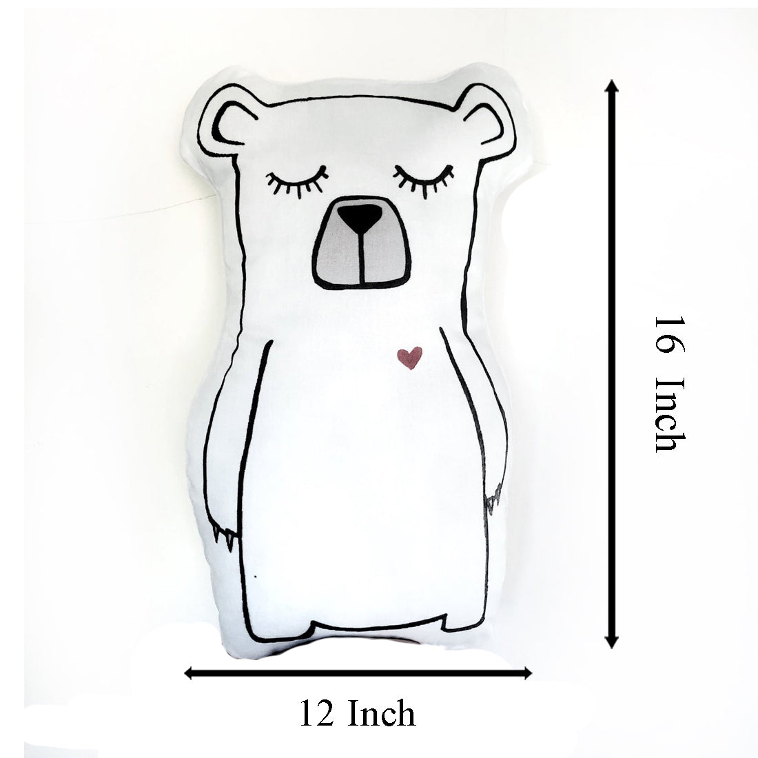 A white bear pillow with a heart drawn on it, perfect for cuddling and adding a touch of love to any space.