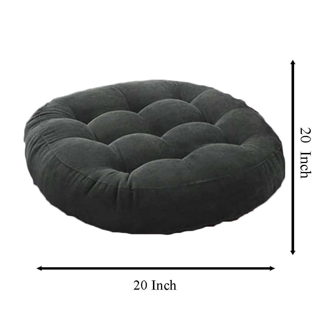 Round cushion measuring 20 inches across, showcasing a plush design in a variety of colors.