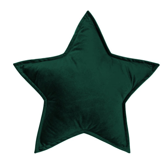 A cozy green velvet star pillow, perfect for adding a touch of luxury and comfort to any space.